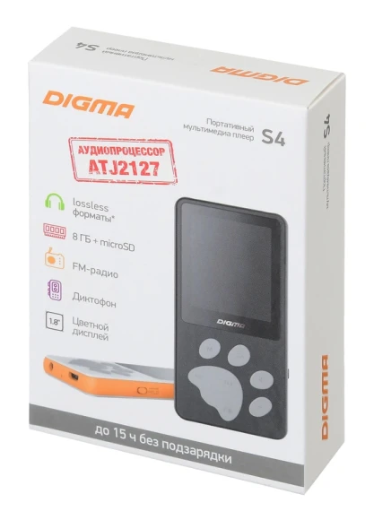 Плеер Hi-Fi Flash Digma S4 8Gb черный/серый/1.8"/FM/microSDHC Плеер Hi-Fi Flash Digma S4 8Gb черный/серый/1.8"/FM/microSDHC