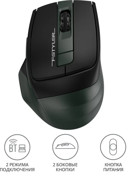 Мышь A4Tech Fstyler FB35 зеленый/черный оптическая 2000dpi беспров. BT/Radio USB для ноутбука 6but (FB35 MIDLIGHT GREEN) Мышь A4Tech Fstyler FB35 зеленый/черный оптическая 2000dpi беспров. BT/Radio USB для ноутбука 6but (FB35 MIDLIGHT GREEN)