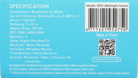 Мышь A4Tech Fstyler FB35 зеленый/черный оптическая 2000dpi беспров. BT/Radio USB для ноутбука 6but (FB35 MIDLIGHT GREEN) Мышь A4Tech Fstyler FB35 зеленый/черный оптическая 2000dpi беспров. BT/Radio USB для ноутбука 6but (FB35 MIDLIGHT GREEN)
