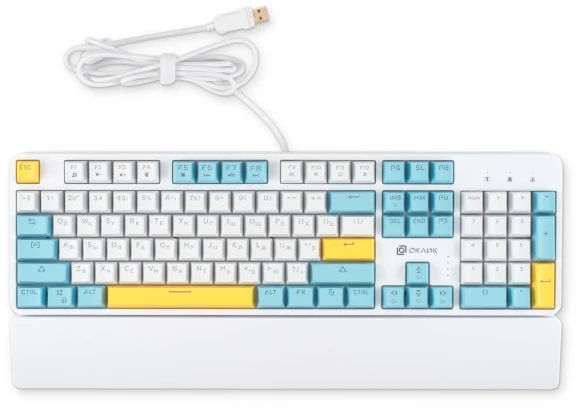 Клавиатура Оклик K951X механическая белый USB Multimedia for gamer LED (подставка для запястий) (1901079) кабель 1.8м