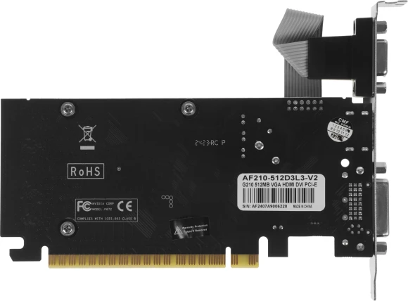 Видеокарта Afox PCI-E 2.0 AF210-512D3L3-V2 NVIDIA G210 512Mb 64bit DDR3 550/1600 DVIx1 HDMIx1 CRTx1 HDCP Ret low profile