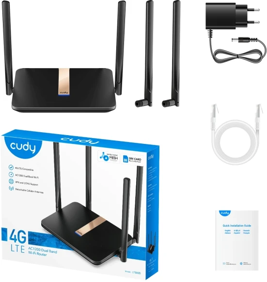 Роутер беспроводной Cudy LT500D AC1200 10/100BASE-TX/4G cat. 4 черный Роутер беспроводной Cudy LT500D AC1200 10/100BASE-TX/4G cat. 4 черный