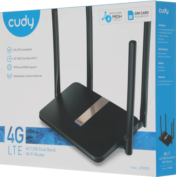 Роутер беспроводной Cudy LT500D AC1200 10/100BASE-TX/4G cat. 4 черный Роутер беспроводной Cudy LT500D AC1200 10/100BASE-TX/4G cat. 4 черный