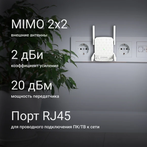 Повторитель беспроводного сигнала Digma D-WR400 AC1200 10/100BASE-TX/Wi-Fi белый Повторитель беспроводного сигнала Digma D-WR400 AC1200 10/100BASE-TX/Wi-Fi белый