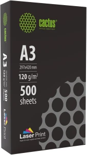 Бумага Cactus CS-LPA3120250 A3 марка A/120г/м2/250л./белый CIE170% для лазерной печати Бумага Cactus CS-LPA3120250 A3 марка A/120г/м2/250л./белый CIE170% для лазерной печати