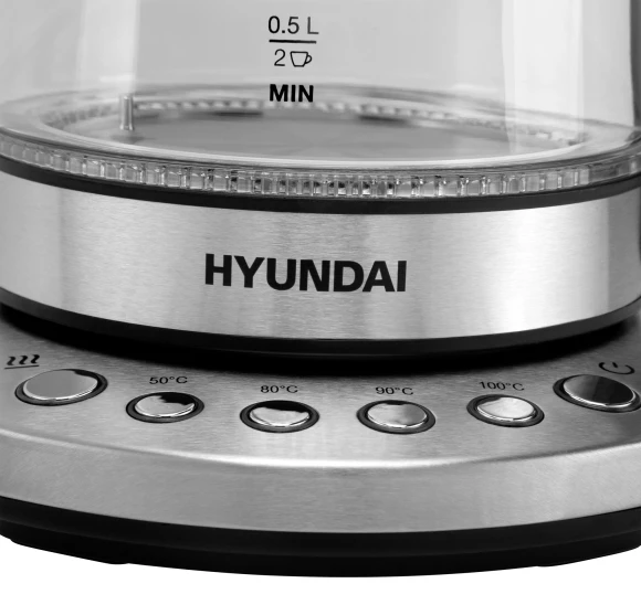 Чайник электрический Hyundai HYK-G3026 1.7л. 2200Вт серебристый/черный корпус: стекло/металл/пластик