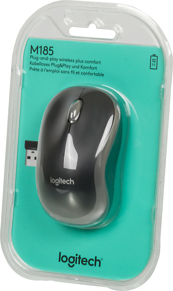 Мышь Logitech M185 черный/серый оптическая 1000dpi беспров. USB для ноутбука 2but (910-002252)