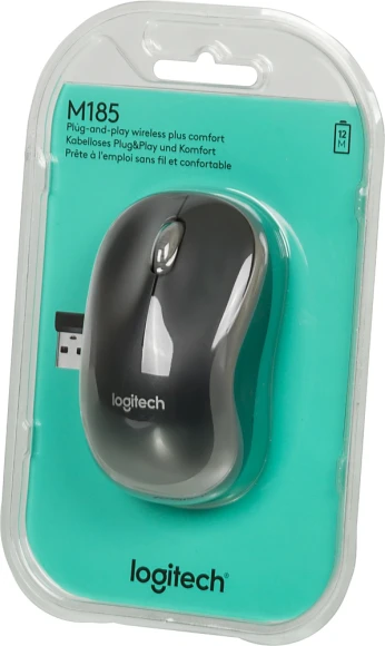 Мышь Logitech M185 черный/серый оптическая 1000dpi беспров. USB для ноутбука 2but (910-002252)