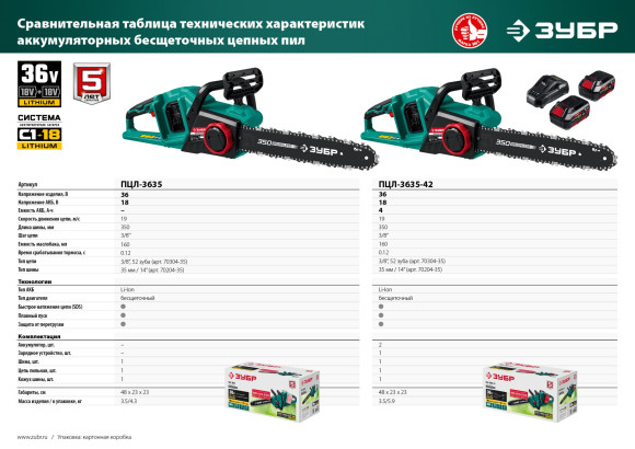 Цепная пила Зубр ПЦЛ-3635-42 аккум. дл.шины:14" (35cm) 2аккум. 4Ач ЗУ Цепная пила Зубр ПЦЛ-3635-42 аккум. дл.шины:14" (35cm) 2аккум. 4Ач ЗУ