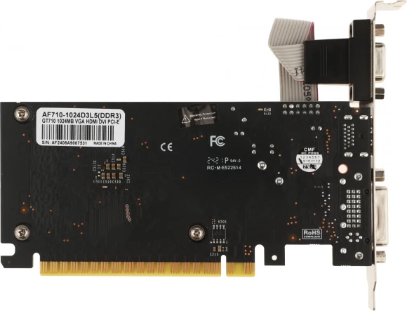 Видеокарта Afox PCI-E 2.0 AF710-1024D3L5 NVIDIA GeForce GT 710 1Gb 64bit GDDR3 954/1600 DVIx1 HDMIx1 CRTx1 HDCP Ret