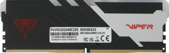 Память DDR5 2x16Gb 6400MHz Patriot PVVR532G640C32K Viper Venom RGB RTL Gaming PC5-51200 CL32 DIMM 288-pin 1.4В kit с радиатором Ret