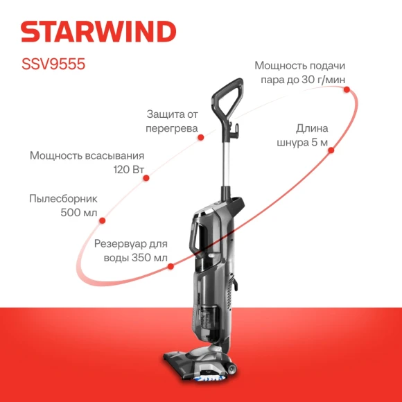 Пылесос паровой Starwind SSV9555 1800Вт темно-серый/серебристый Пылесос паровой Starwind SSV9555 1800Вт темно-серый/серебристый