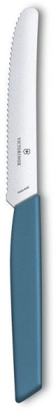 Нож кухонный Victorinox Swiss Modern (6.9006.11W2) стальной столовый для томатов лезв.110мм серрейт. заточка синий Нож кухонный Victorinox Swiss Modern (6.9006.11W2) стальной столовый для томатов лезв.110мм серрейт. заточка синий