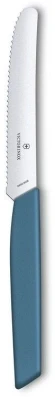 Нож кухонный Victorinox Swiss Modern (6.9006.11W2) стальной столовый для томатов лезв.110мм серрейт. заточка синий Нож кухонный Victorinox Swiss Modern (6.9006.11W2) стальной столовый для томатов лезв.110мм серрейт. заточка синий