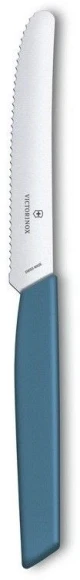 Нож кухонный Victorinox Swiss Modern (6.9006.11W2) стальной столовый для томатов лезв.110мм серрейт. заточка синий Нож кухонный Victorinox Swiss Modern (6.9006.11W2) стальной столовый для томатов лезв.110мм серрейт. заточка синий