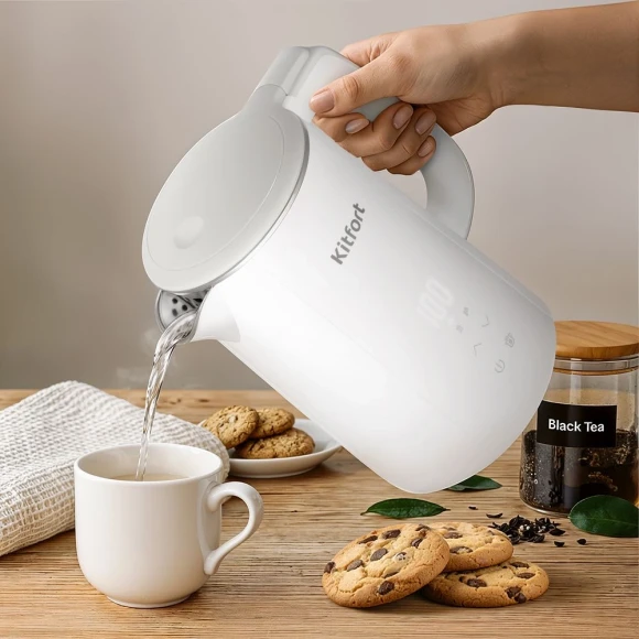 Чайник электрический Kitfort КТ-6718 1.5л. 2200Вт белый/серый корпус: металл/пластик