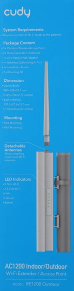 Повторитель беспроводного сигнала Cudy RE1200 OUTDOOR AC1200 Wi-Fi белый