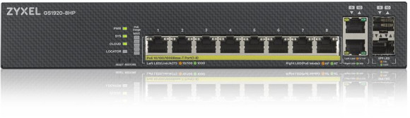 Коммутатор Zyxel GS1920-8HPV2-EU0101F (L2) 8x1Гбит/с 2xКомбо(1000BASE-T/SFP) 8PoE+ 130W управляемый