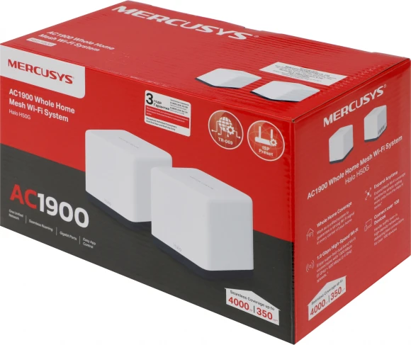 Бесшовный Mesh роутер Mercusys Halo H50G (HALO H50G(2-PACK)) AC1900 10/100/1000BASE-TX белый (упак.:2шт)