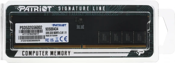 Память DDR5 32GB 5600MHz Patriot PSD532G56002 Signature RTL PC5-44800 CL46 DIMM 288-pin 1.1В dual rank Ret Память DDR5 32GB 5600MHz Patriot PSD532G56002 Signature RTL PC5-44800 CL46 DIMM 288-pin 1.1В dual rank Ret