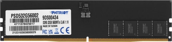 Память DDR5 32GB 5600MHz Patriot PSD532G56002 Signature RTL PC5-44800 CL46 DIMM 288-pin 1.1В dual rank Ret Память DDR5 32GB 5600MHz Patriot PSD532G56002 Signature RTL PC5-44800 CL46 DIMM 288-pin 1.1В dual rank Ret