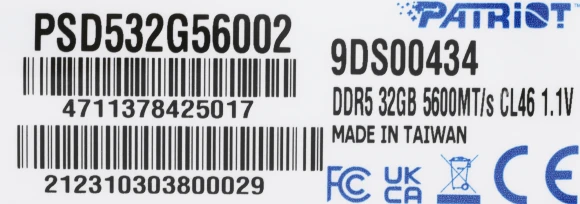 Память DDR5 32GB 5600MHz Patriot PSD532G56002 Signature RTL PC5-44800 CL46 DIMM 288-pin 1.1В dual rank Ret Память DDR5 32GB 5600MHz Patriot PSD532G56002 Signature RTL PC5-44800 CL46 DIMM 288-pin 1.1В dual rank Ret