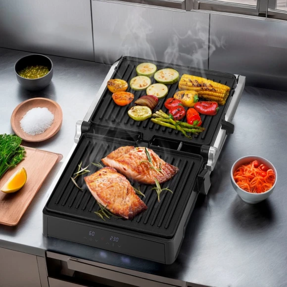 Электрогриль Kitfort КТ-3664 2000Вт серебристый/черный