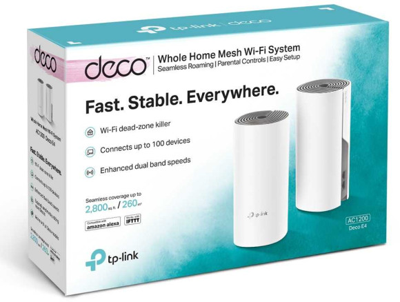 Бесшовный Mesh роутер TP-Link Deco E4 (DECO E4(2-PACK)) AC1200 10/100BASE-TX белый (упак.:2шт)