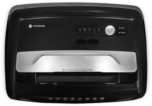 Шредер Heleos УО36-4 черный/серебристый (секр.P-4) фрагменты 29лист. 36лтр. скрепки пл.карты CD Шредер Heleos УО36-4 черный/серебристый (секр.P-4) фрагменты 29лист. 36лтр. скрепки пл.карты CD