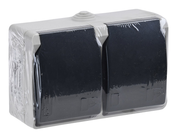 Розетка силов. IEK Форс ERS22-K03-16-54-DC 2розет. двойн. откр. зазем. штор. крыш. IP54 серый/черный (упак.:1шт) Розетка силов. IEK Форс ERS22-K03-16-54-DC 2розет. двойн. откр. зазем. штор. крыш. IP54 серый/черный (упак.:1шт)