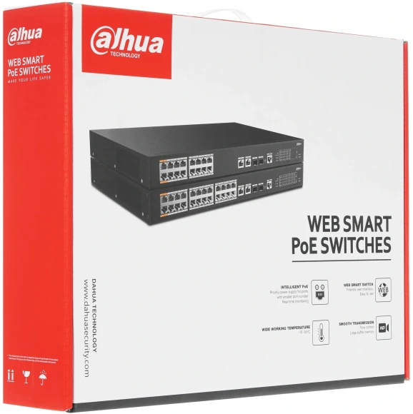 Коммутатор Dahua DH-PFS4226-24ET-240 (L2+) 24x100Мбит/с 2x1Гбит/с 2xКомбо(1000BASE-T/SFP) 22PoE+ 2PoE++ 240W управляемый