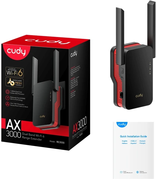 Повторитель беспроводного сигнала Cudy RE3000 AX3000 Wi-Fi черный Повторитель беспроводного сигнала Cudy RE3000 AX3000 Wi-Fi черный