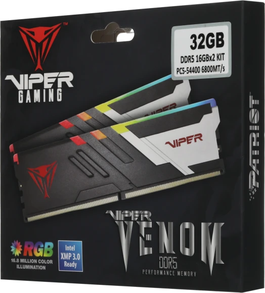Память DDR5 2x16Gb 6800MHz Patriot PVVR532G680C34K Viper Venom RGB RTL Gaming PC5-54400 CL34 DIMM 288-pin 1.4В kit с радиатором Ret