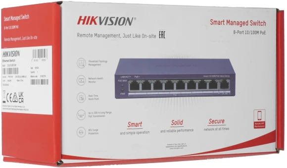 Коммутатор Hikvision DS-3E1309P-EI/M 8x100Мбит/с 1x1Гбит/с 8PoE+ 110W управляемый Коммутатор Hikvision DS-3E1309P-EI/M 8x100Мбит/с 1x1Гбит/с 8PoE+ 110W управляемый
