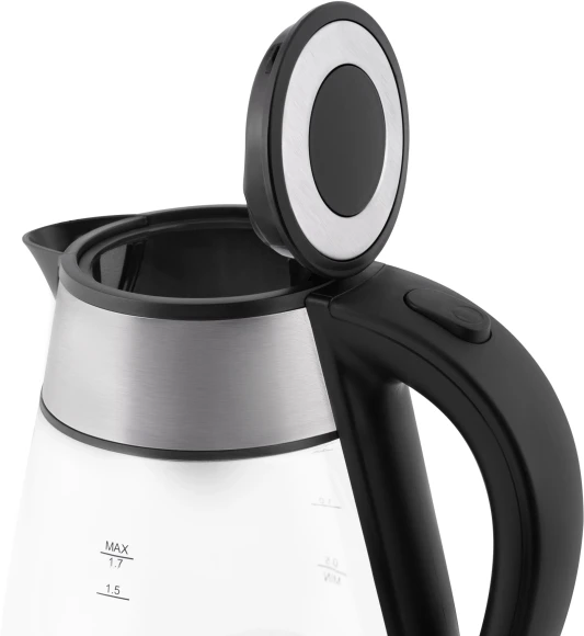 Чайник электрический Vitek VT-7037 1.7л. 2200Вт серебристый/черный корпус: стекло/металл/пластик