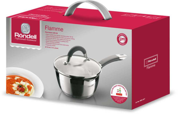 Ковш Rondell Flamme RDS-027 1л. d=14см (с крышкой) стальной