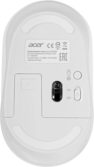 Мышь Acer OMR308 белый оптическая 1600dpi беспров. BT/Radio USB 4but (ZL.MCECC.023)