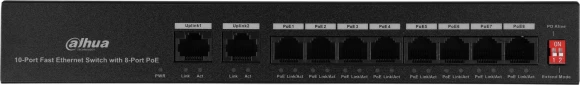 Коммутатор Dahua DH-PFS3010-8ET-65 10x100Мбит/с 8PoE+ 65W неуправляемый