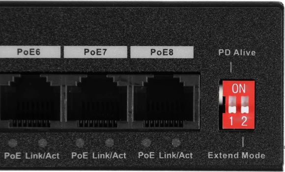 Коммутатор Dahua DH-PFS3010-8ET-65 10x100Мбит/с 8PoE+ 65W неуправляемый