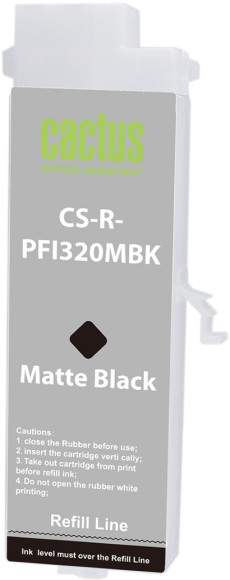 Картридж перезаправляемый струйный Cactus CS-R-PFI320MBK PFI-320 черный матовый (260мл) для Canon imagePROGRAF TM-200/200MFP/205/300/300MFP/305/250/255/350/355 без чипа Картридж перезаправляемый струйный Cactus CS-R-PFI320MBK PFI-320 черный матовый (260мл) для Canon imagePROGRAF TM-200/200MFP/205/300/300MFP/305/250/255/350/355 без чипа