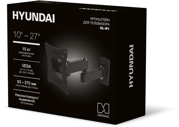 Кронштейн для телевизора Hyundai GL-N1 черный 10"-27" макс.15кг настенный поворотно-выдвижной и наклонный