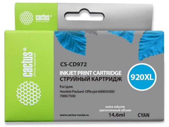 Картридж струйный Cactus CS-CD972 №920XL синий (14.6мл) для HP DJ 6000/6500/7000/7500 с чипом
