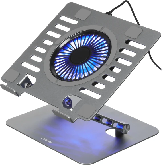Подставка для ноутбука Digma D-NCP170-1xRGB110 17" 240x230x50мм 28дБ 2xUSB 1x 110ммFAN 790г Fan-control алюминий серый