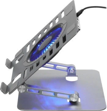 Подставка для ноутбука Digma D-NCP170-1xRGB110 17" 240x230x50мм 28дБ 2xUSB 1x 110ммFAN 790г Fan-control алюминий серый
