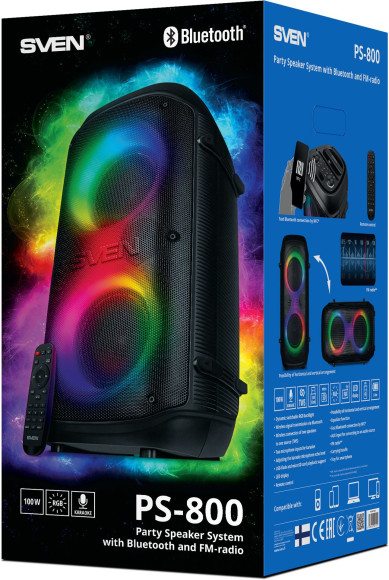 Колонка порт. Sven PS-800 черный 100W 2.0 BT 10м 4400mAh (SV-021511) Колонка порт. Sven PS-800 черный 100W 2.0 BT 10м 4400mAh (SV-021511)