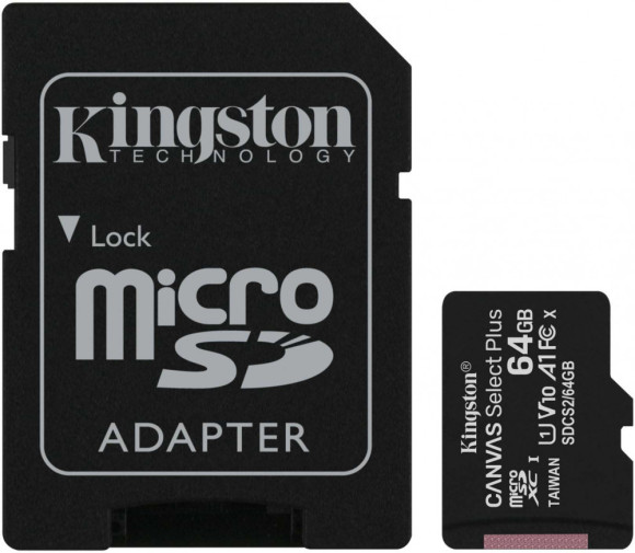 Флеш карта microSDXC 64GB Kingston SDCS2/64GB Canvas Select Plus + adapter