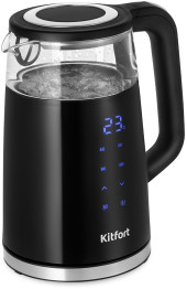 Чайник электрический Kitfort КТ-6611 1.7л. 2200Вт черный/серебристый корпус: стекло/пластик