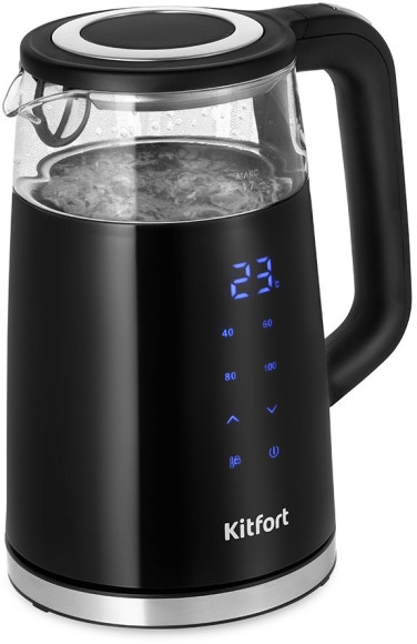 Чайник электрический Kitfort КТ-6611 1.7л. 2200Вт черный/серебристый корпус: стекло/пластик Чайник электрический Kitfort КТ-6611 1.7л. 2200Вт черный/серебристый корпус: стекло/пластик