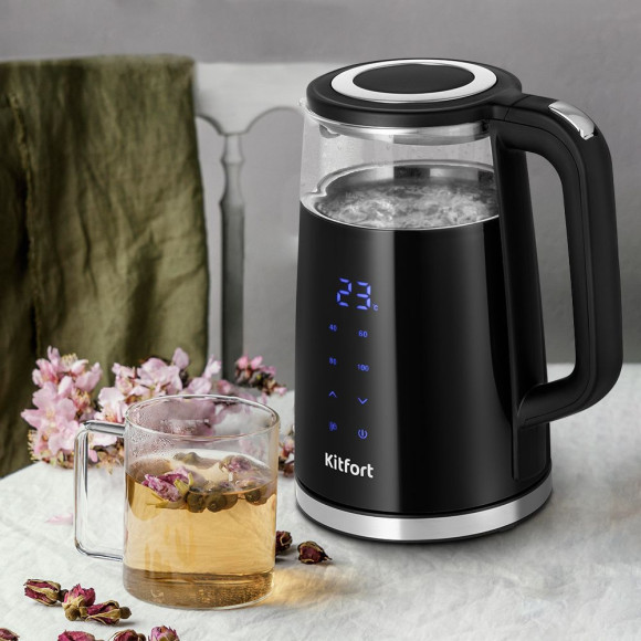 Чайник электрический Kitfort КТ-6611 1.7л. 2200Вт черный/серебристый корпус: стекло/пластик Чайник электрический Kitfort КТ-6611 1.7л. 2200Вт черный/серебристый корпус: стекло/пластик