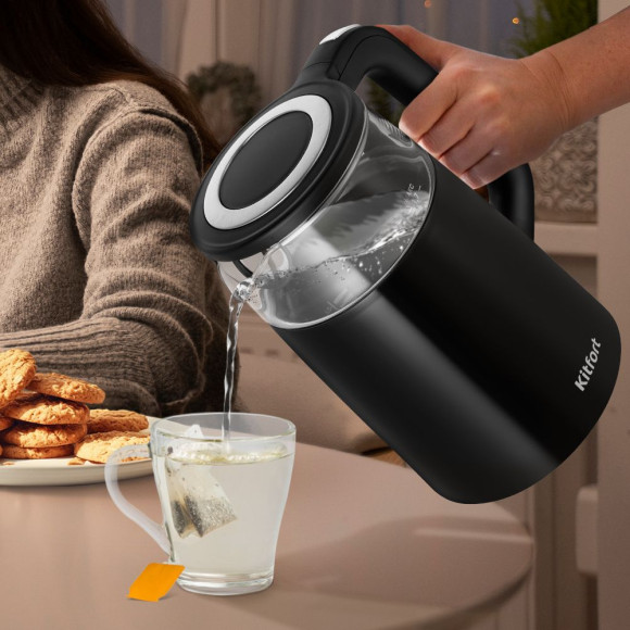 Чайник электрический Kitfort КТ-6611 1.7л. 2200Вт черный/серебристый корпус: стекло/пластик Чайник электрический Kitfort КТ-6611 1.7л. 2200Вт черный/серебристый корпус: стекло/пластик